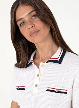 U.S. Polo Assn. Polo Yaka Slim Fit Beyaz Kazak Kadın BRENDA
