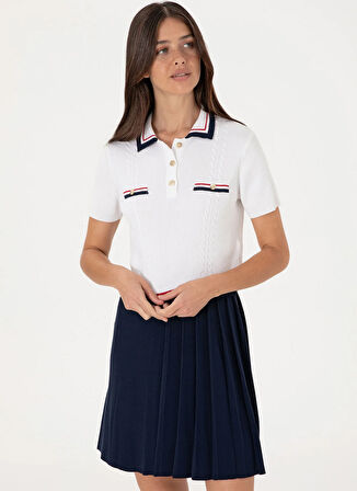 U.S. Polo Assn. Polo Yaka Slim Fit Beyaz Kazak Kadın BRENDA