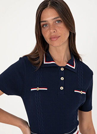 U.S. Polo Assn. Polo Yaka Slim Fit Lacivert Kazak Kadın BRENDA