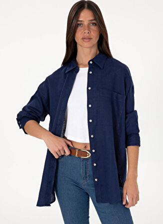 U.S. Polo Assn. Oversized Gömlek Yaka Lacivert Kadın Gömlek EX-LINOSA025Y