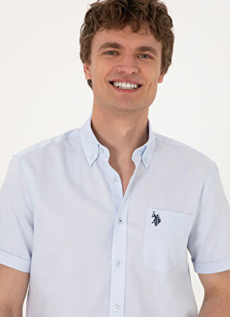 U.S. Polo Assn. Regular Fit Gömlek Yaka Mavi Erkek Gömlek HAPPY