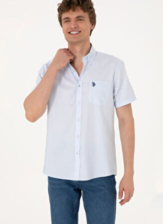U.S. Polo Assn. Regular Fit Gömlek Yaka Mavi Erkek Gömlek HAPPY