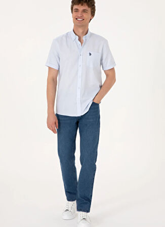 U.S. Polo Assn. Regular Fit Gömlek Yaka Mavi Erkek Gömlek HAPPY