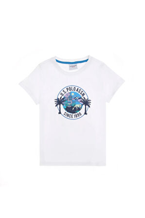 U.S. Polo Assn. Baskılı Beyaz Erkek Çocuk T-Shirt PALMA