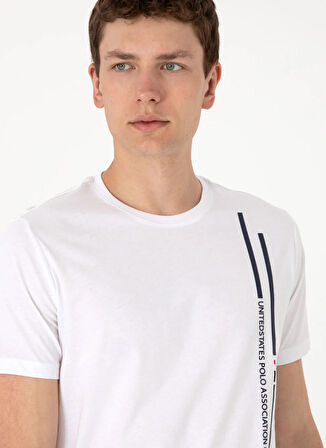 U.S. Polo Assn. Bisiklet Yaka Beyaz Erkek T-Shirt LIONEL