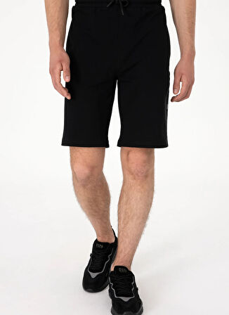 Siyah Erkek Lastikli Bel Comfort Fit Sweat Şort S-SANTOS