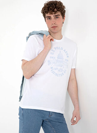 U.S. Polo Assn. Bisiklet Yaka Beyaz Erkek T-Shirt WAHING
