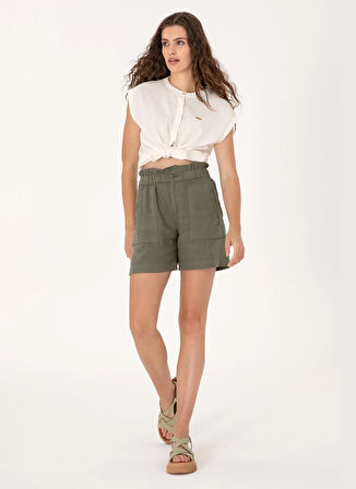 U.S. Polo Assn. Lastikli Bel Relaxed Koyu Haki Kadın Şort JOLLY