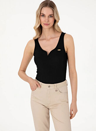 U.S. Polo Assn. V Yaka Siyah Kadın T-Shirt SOLITA