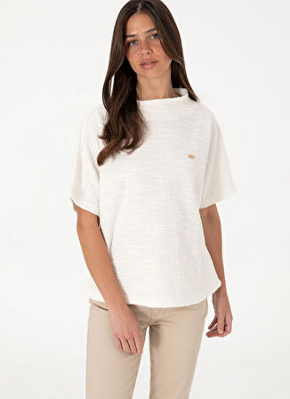 U.S. Polo Assn. Bisiklet Yaka Ekru Kadın T-Shirt SATRIC