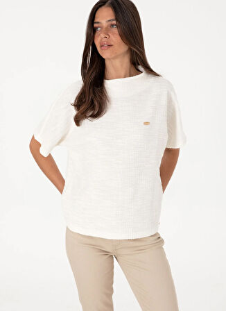 U.S. Polo Assn. Bisiklet Yaka Ekru Kadın T-Shirt SATRIC