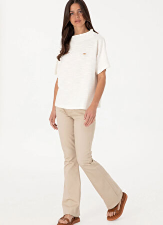 U.S. Polo Assn. Bisiklet Yaka Ekru Kadın T-Shirt SATRIC
