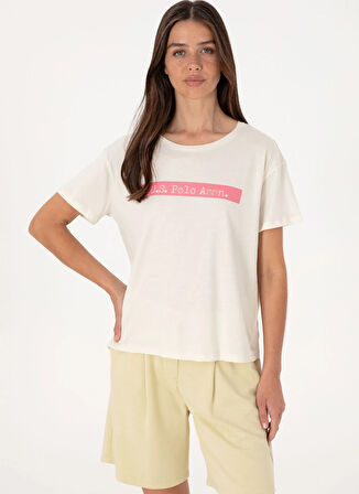 U.S. Polo Assn. Bisiklet Yaka Krem Kadın T-Shirt GEORGI