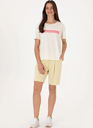 U.S. Polo Assn. Bisiklet Yaka Krem Kadın T-Shirt GEORGI