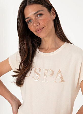 U.S. Polo Assn. Bisiklet Yaka Krem Kadın T-Shirt GOLERO