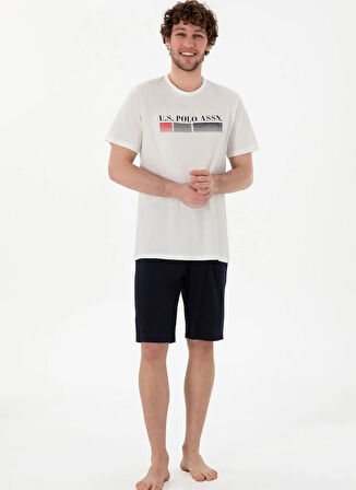 U.S. Polo Assn. Beyaz Erkek Pijama Takımı 18871 Tshirt Sort Takim