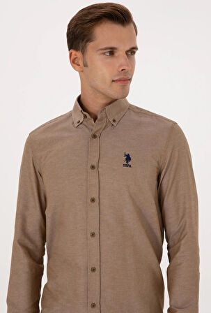 U.S. Polo Assn. Haki Erkek Düğmeli Slim Fit Logo Baskılı Gömlek DMK.GOX