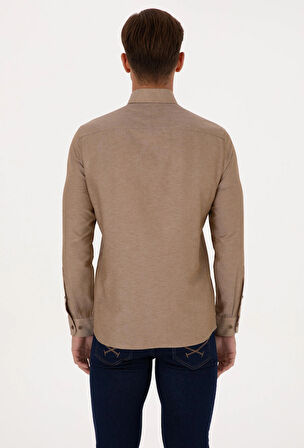 U.S. Polo Assn. Haki Erkek Düğmeli Slim Fit Logo Baskılı Gömlek DMK.GOX