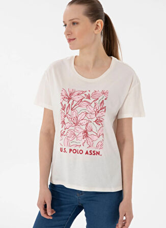 U.S. Polo Assn. Bisiklet Yaka Krem Kadın T-Shirt SRETA