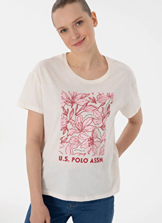 U.S. Polo Assn. Bisiklet Yaka Krem Kadın T-Shirt SRETA