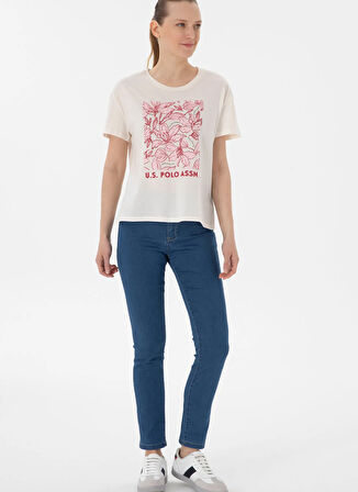 U.S. Polo Assn. Bisiklet Yaka Krem Kadın T-Shirt SRETA