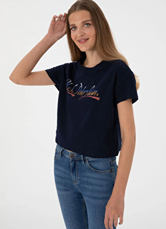 U.S. Polo Assn. Bisiklet Yaka Lacivert Kadın T-Shirt GISELLE