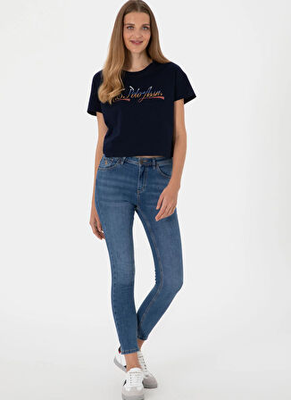 U.S. Polo Assn. Bisiklet Yaka Lacivert Kadın T-Shirt GISELLE