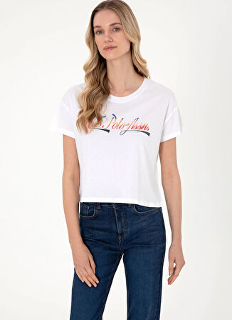 U.S. Polo Assn. Bisiklet Yaka Beyaz Kadın T-Shirt GISELLE