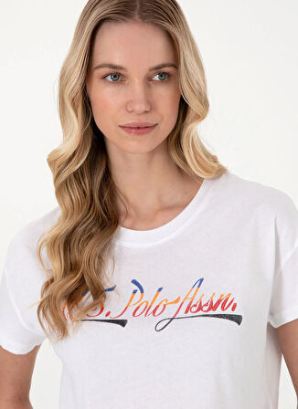 U.S. Polo Assn. Bisiklet Yaka Beyaz Kadın T-Shirt GISELLE