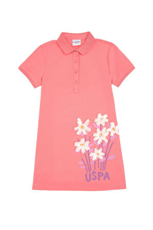 U.S. Polo Assn. Baskılı Pembe Kız Çocuk Diz Üstü Elbise VERAN