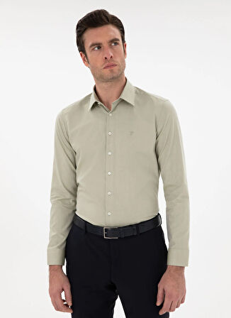 Cacharel Slim Fit Gömlek Yaka Haki Erkek Gömlek BENOX