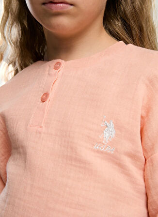 U.S. Polo Assn. Baskılı Somon Kız Çocuk Pijama Takımı US2093