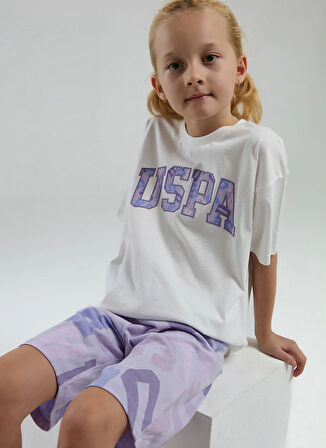 U.S. Polo Assn. Baskılı Beyaz Kız Çocuk Pijama Takımı US2084