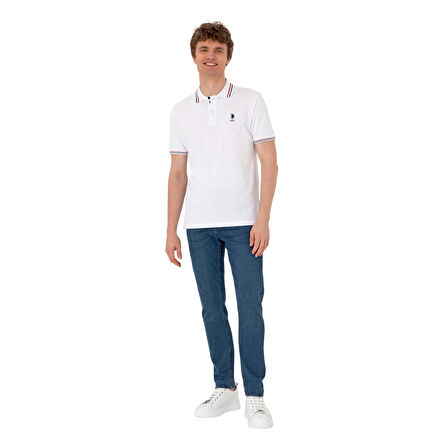 Erkek Regular Fit Beyaz Polo Yaka Basic Tişört