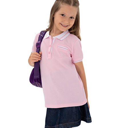 Kız Çocuk Polo Yaka İşlevsiz Cepli Basic Tişört