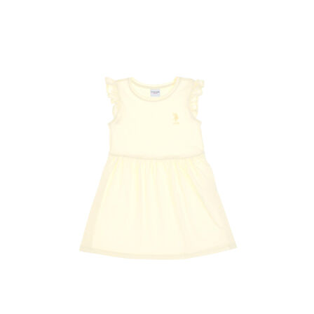 Kız Çocuk Limon Fırfır Kollu Bisiklet Yaka Pamuk Örme Elbise