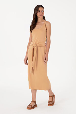 Kadın Kolsuz Bisiklet Yaka Midi Boy Örme Elbise