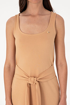 Kadın Kolsuz Bisiklet Yaka Midi Boy Örme Elbise