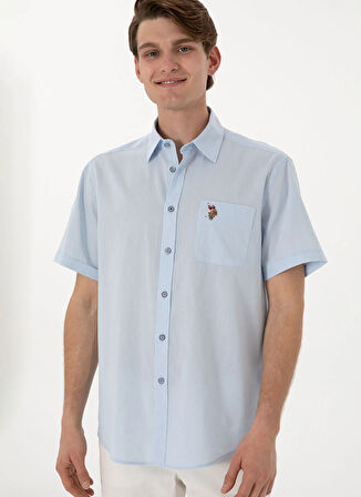 U.S. Polo Assn. Comfort Fit Gömlek Yaka Mavi Erkek Gömlek ELFY