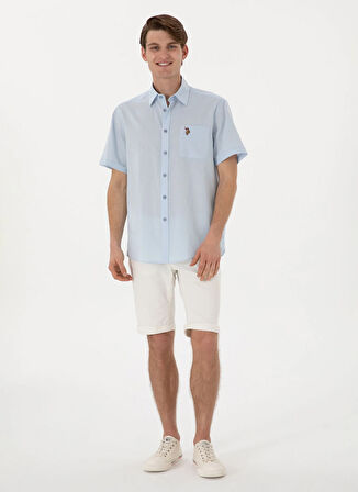 U.S. Polo Assn. Comfort Fit Gömlek Yaka Mavi Erkek Gömlek ELFY