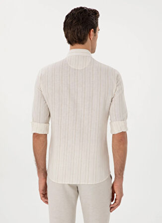Cacharel Slim Fit Alttan Britli Yaka Bej Erkek Gömlek ANDOCK