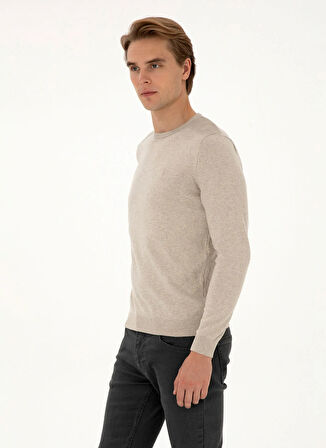 U.S. Polo Assn. Bisiklet Yaka Slim Fit Taş Melanj Erkek Kazak TD01-B