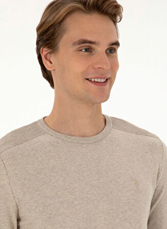 U.S. Polo Assn. Bisiklet Yaka Slim Fit Taş Melanj Erkek Kazak TD01-B