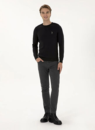 U.S. Polo Assn. Bisiklet Yaka Slim Fit Siyah Erkek Kazak TD01-B