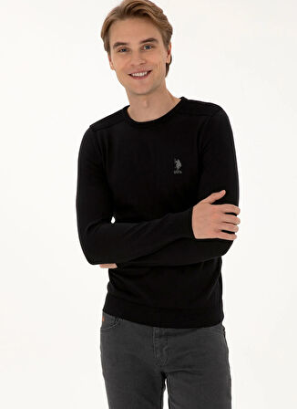 U.S. Polo Assn. Bisiklet Yaka Slim Fit Siyah Erkek Kazak TD01-B