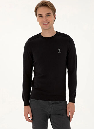 U.S. Polo Assn. Bisiklet Yaka Slim Fit Siyah Erkek Kazak TD01-B