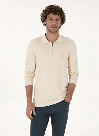 U.S. Polo Assn. Polo Yaka Slim Fit Beyaz Erkek Kazak FARAH