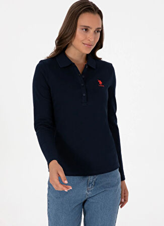 U.S. Polo Assn. Polo Yaka Düz Lacivert Kadın Sweatshırt TPG-SK025