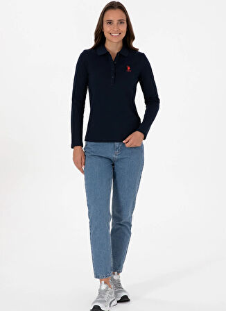 U.S. Polo Assn. Polo Yaka Düz Lacivert Kadın Sweatshırt TPG-SK025