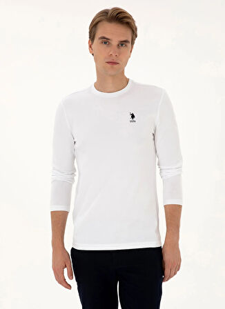 U.S. Polo Assn. Bisiklet Yaka Beyaz Erkek Sweatshırt BISIT